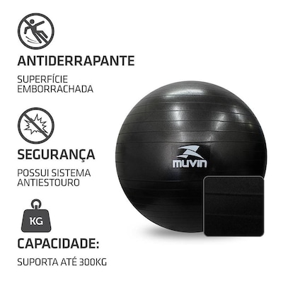 Kit de Bola Pilates Muvin Antiestouro - 65cm - Até 300kg + Kit Faixa Elástica 3 Tensões - 150cm x 15cm - Foto 6