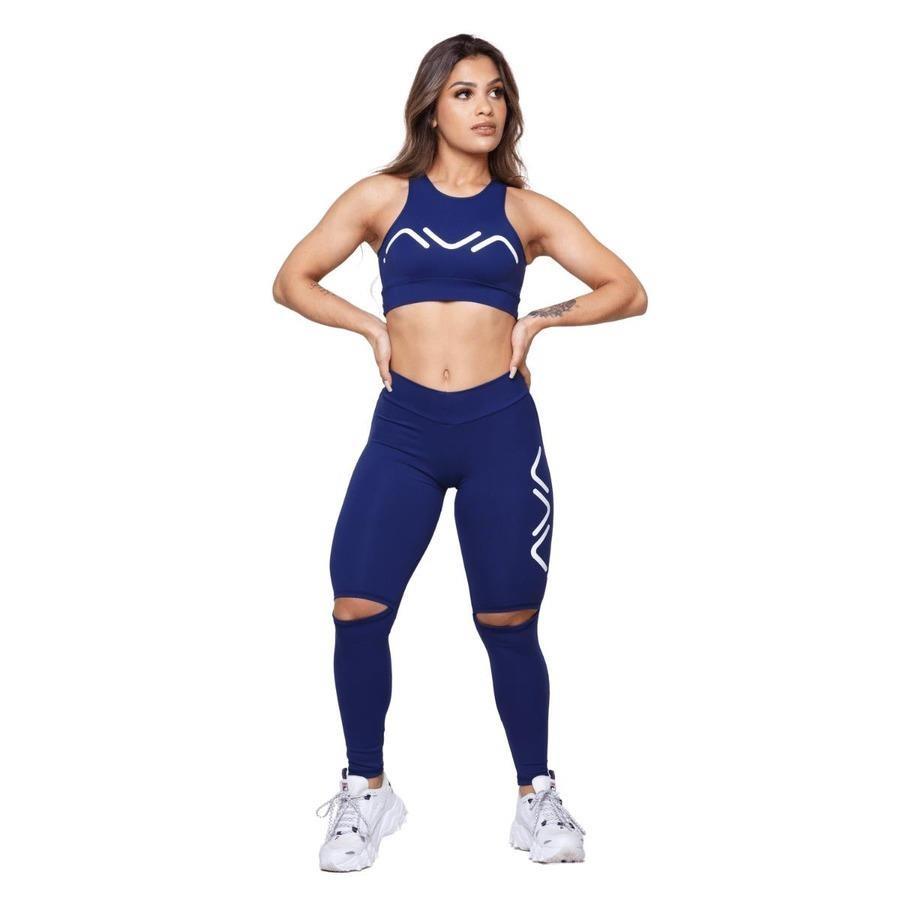 Calça Legging AVA Fitness Wear Suplex Poliamida Abertura no Joelho - Feminina - Foto 4
