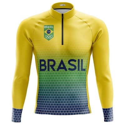 Camisa de Ciclismo Manga Longa Masculina Seleção Brasil UV50 - Foto 1