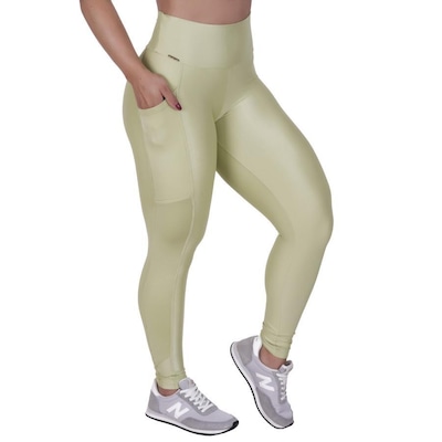 Calça Legging Orbis Fitness Recorte Lateral Bolso Efeito Laminado - Feminina - Foto 1