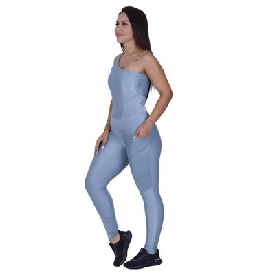 Macacão Orbis Fitness Um Ombro Brilho Wonder Bojo Bolso - Feminino - Foto 2