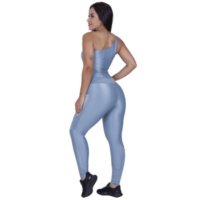 Macacão Orbis Fitness Um Ombro Brilho Wonder Bojo Bolso - Feminino - Foto 3