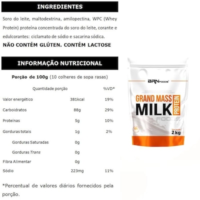 Grand Mass Milk Protein Foods BRN Foods - Baunilha - 2 kg - Foto 2