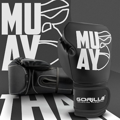 Luva de Muay Thai 12 Oz Expressive Black Gorilla Boxe Kickboxing Fight MMA Combate Profissional - Foto 4