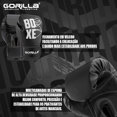 Luva De Boxe 12 Oz Expressive Black Gorilla Muay Thai Kickboxing Fight MMA Combate Profissional - Foto 2