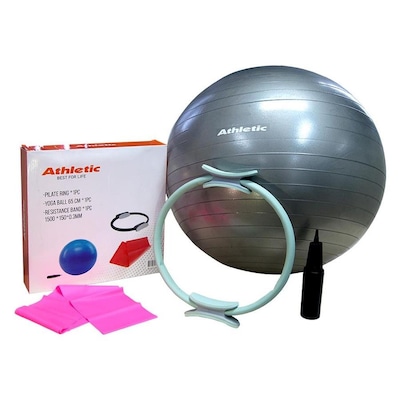 Kit de Pilates Athletic com Anel de Pilates - 38cm + Bola de Ginástica - 65cm com Bomba + Faixa Elástica - Foto 1
