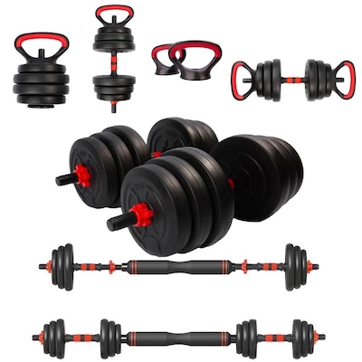 Kit Musculação Completo Yangfit com Barra Anilha + Halter + Kettlebell - 25kg - Foto 1