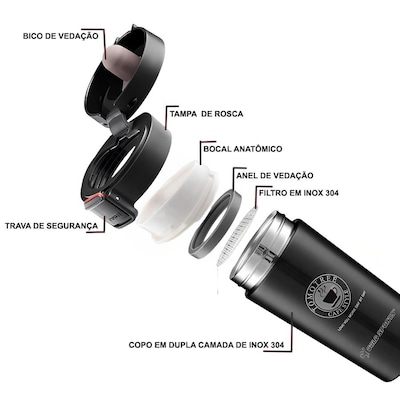 Copo Térmico com Tampa Gold Sports Thermique Aço Inoxidável 304 - 380ml - Foto 1