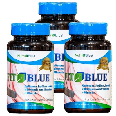 Kit Quitosana Psylium Berijela Fitblue 730mg - 60 cápsulas - 3 unidades - Foto 3