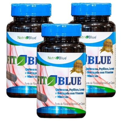 Kit Quitosana Psylium Berijela Fitblue 730mg - 60 cápsulas - 3 unidades - Foto 1