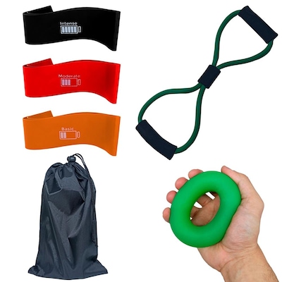 Kit Fisioterapia Fortalecedor com Elásticos e Hand Grip VD - Pista e Campo - Foto 1