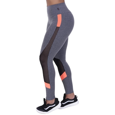 Calça Legging Orbis Fitness Polimiada Recortes Tela e Neon - Feminina - Foto 2