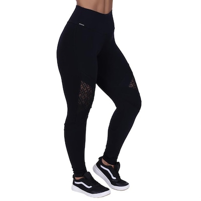 Calça Legging Orbis Fitness Suplex Poliamida Recorte Tela Cós Alto - Feminina - Foto 3