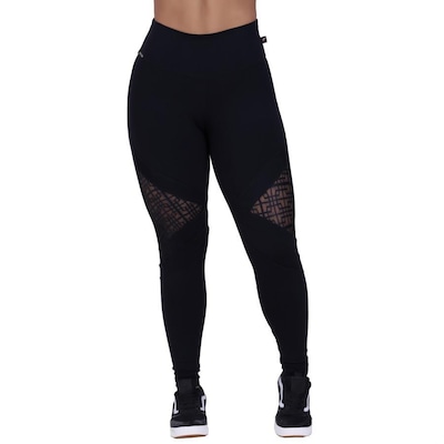 Calça Legging Orbis Fitness Suplex Poliamida Recorte Tela Cós Alto - Feminina - Foto 1