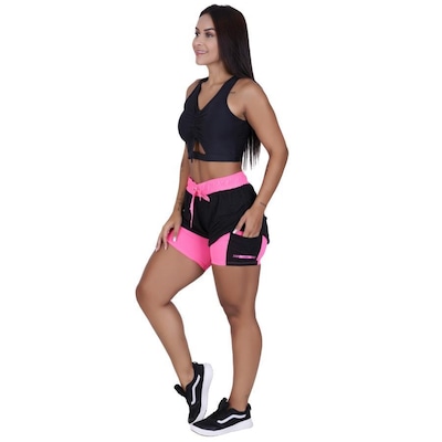Conjunto Orbis Fitness com Short Soltinho e Interno + Blusa Cropped com Bojo - Feminino - Foto 3