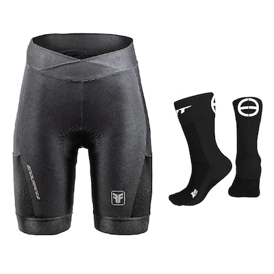 Bermuda de Ciclismo Free Force Endurance Gel - Feminina + Par de Meia - Foto 1