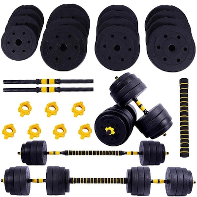 Kit Halteres Yangfit + Anilha + Barra Musculação - 40kg - Foto 1