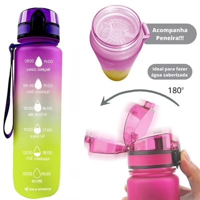 Garrafa Squeeze Gold Sports All Day Siliconada com Peneira - 1Litro - Foto 3