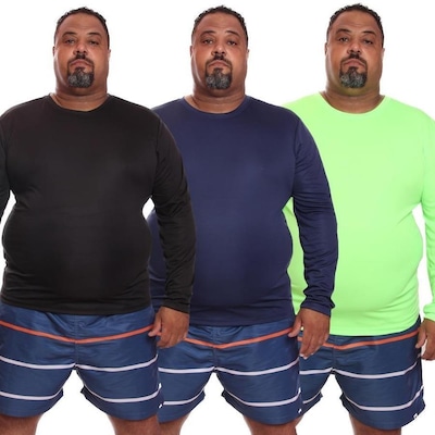 Kit de Camisas Térmica Dellas Fit Dry Fit Plus Size Manga Longa com Proteção Solar Uv - 3 Unidades - Masculina - Foto 1