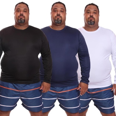 Kit de Camisas Térmica Dellas Fit Dry Fit Plus Size Manga Longa com Proteção Solar Uv - 3 Unidades - Masculina - Foto 1