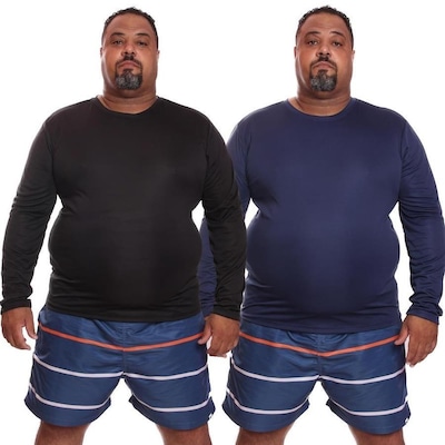 Kit de Camisas Térmica Dellas Fit Dry Fit Plus Size Manga Longa com Proteção Solar Uv - 2 Unidades - Masculina - Foto 1