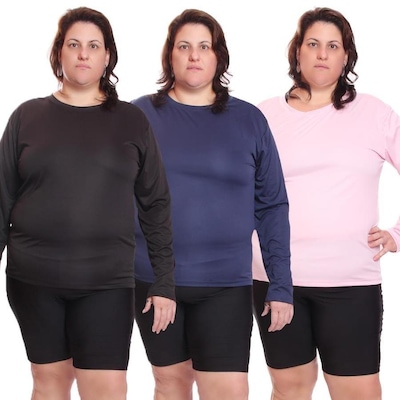 Kit de Camisas Térmica Dellas Fit Dry Fit Plus Size Manga Longa com Proteção Solar Uv - 3 Unidades - Feminina - Foto 1