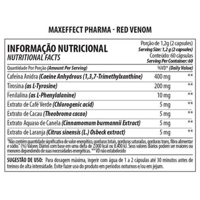 Kit Termogênico Red Venom MaxEffect Pharma - 60 Cápsulas - 2 Unds - Foto 3