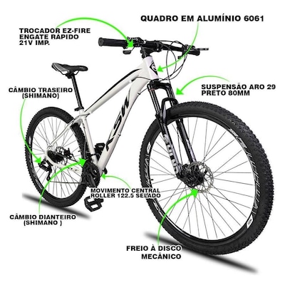 Bicicleta Aro 29 KSW Xlt Aluminio 32r - Freio a Disco - Câmbios Shimano - 21V - Adulto - Foto 3
