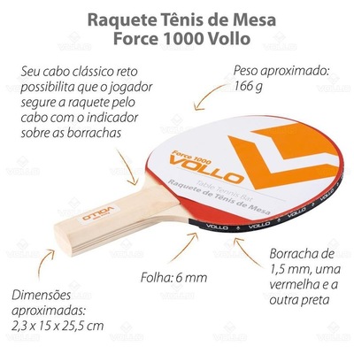 Kit Raquete de Tênis de Mesa Vollo Emborrachada Force 1000 - 2 unidades - Foto 3