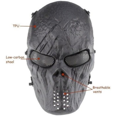 Máscara Airsoft Tático NTK Full Face Skull Lente Metal - Foto 3