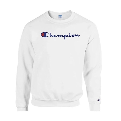 Blusão de Moletom Champion Felpado Gola Careca Fleece Script - Masculino - Foto 1