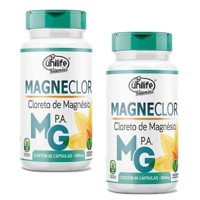 Kit Cloreto de Magnésio Magneclor Vegano Unilife 600mg - 120 Cáps - 2 Unds - Foto 1