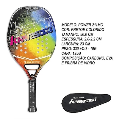 Raquete Beach Tennis Gold Sports Power 211MC Kawasaki Carbon - 2 Overgrip e Capa - Foto 5