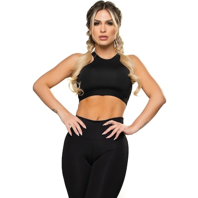 Top Fitness Cropped MVB Modas Suplex Cruzado Decote Recorte - Feminino - Foto 2