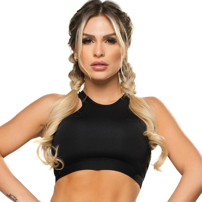 Top Fitness Cropped MVB Modas Suplex Cruzado Decote Recorte - Feminino - Foto 1