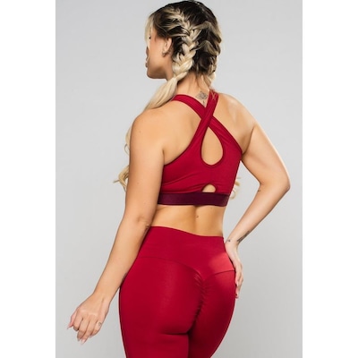 Top Fitness Cropped MVB Modas Suplex Cruzado Decote Recorte - Feminino - Foto 3