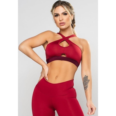 Top Fitness Cropped MVB Modas Suplex Cruzado Decote Recorte - Feminino - Foto 4
