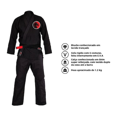 Kimono Jiu Jitsu Blackdragon Trançado com Faixa - Adulto - Foto 4