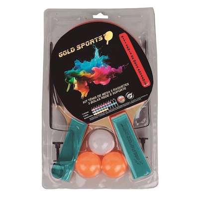 Kit Tênis de Mesa Gold Sports Advance : 2 Raquetes + 3 Bolas + Rede +Suporte - Foto 1