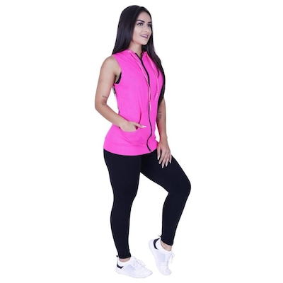 Colete Feminino Fitness Dry Bolso E Capuz Com Zíper Orbis - Foto 2