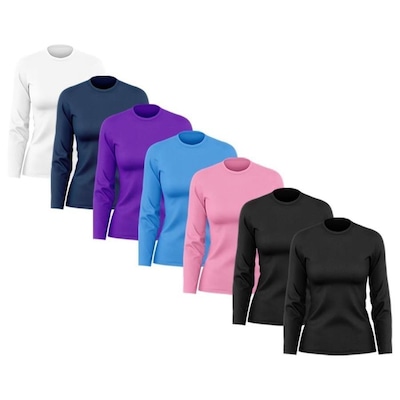 Kit de Camisas Térmica Adriben Manga Longa Dry Fit com Proteção Solar - 7 Unidades - Feminina - Foto 5