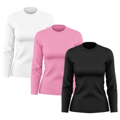Kit de Camisas Térmica Adriben Dry Fit Manga Longa com Proteção Solar - 3 Unidades - Feminino - Foto 1