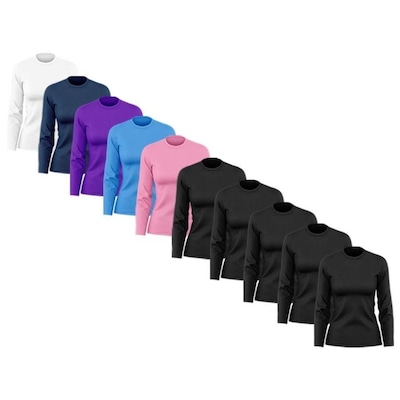 Kit de Camisas Térmica Adriben Manga Longa Dry Fit com Proteção Solar - 10 Unidades - Feminina - Foto 1