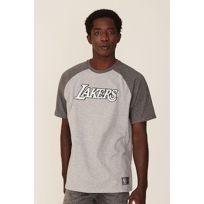 Camiseta Nba Raglan Estampada Los Angeles Lakers Casual Mescla - Masculina - Foto 4