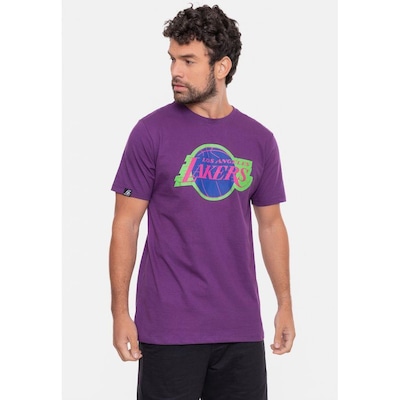 Camiseta Nba Neon Colors Los Angeles Lakers Escuro - Masculina - Foto 1