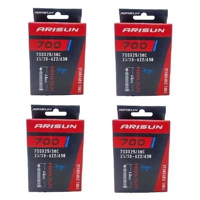 Kit 4X Câmaras de Ar 700 X 25/38 Bike Arisun Bico Fino 48 Mm - Foto 1