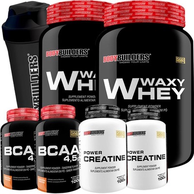 Kit Bodybuilders com Waxy Whey - Paçoca - 900g + Bcaa 4,5 - 100g + Creatinas 100g + Coqueteleira - Foto 1