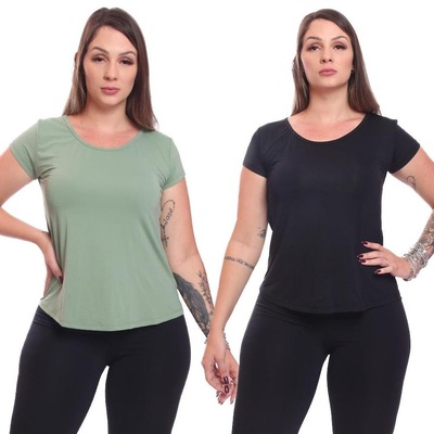 Kit Camisetas Dellas Fit Manga Curta Dry Fit Academia Treino - 2 Unidades - Feminina - Foto 1
