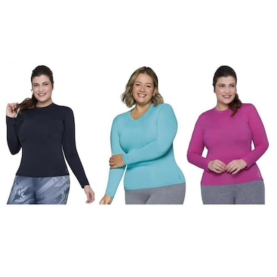 Kit Camisas Térmica Selene Proteção Uv Plus Size - 3 Unidades - Feminina - Foto 3
