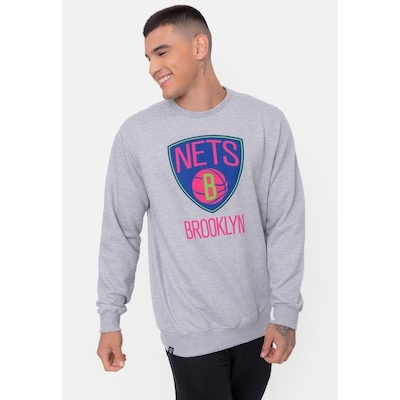 Blusão De Moletom NBA Neon Colors Brooklyn Nets Cinza Mescla - Masculina - Foto 2